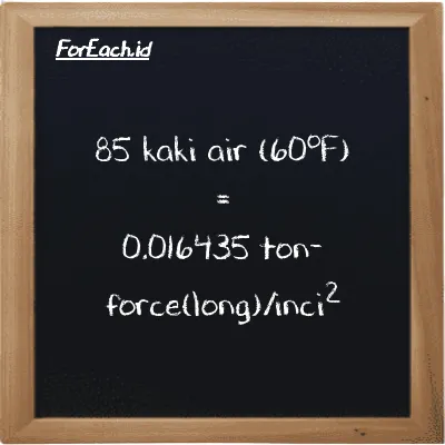 85 kaki air (60<sup>o</sup>F) setara dengan 0.016435 ton-force(long)/inci<sup>2</sup> (85 ftH2O setara dengan 0.016435 LT f/in<sup>2</sup>)